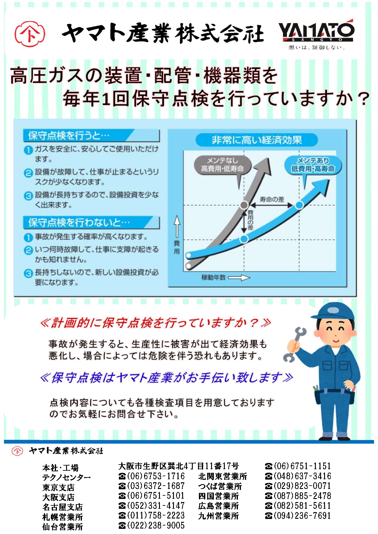 メンテンナンスのサポートは、ヤマト産業にお任せください。